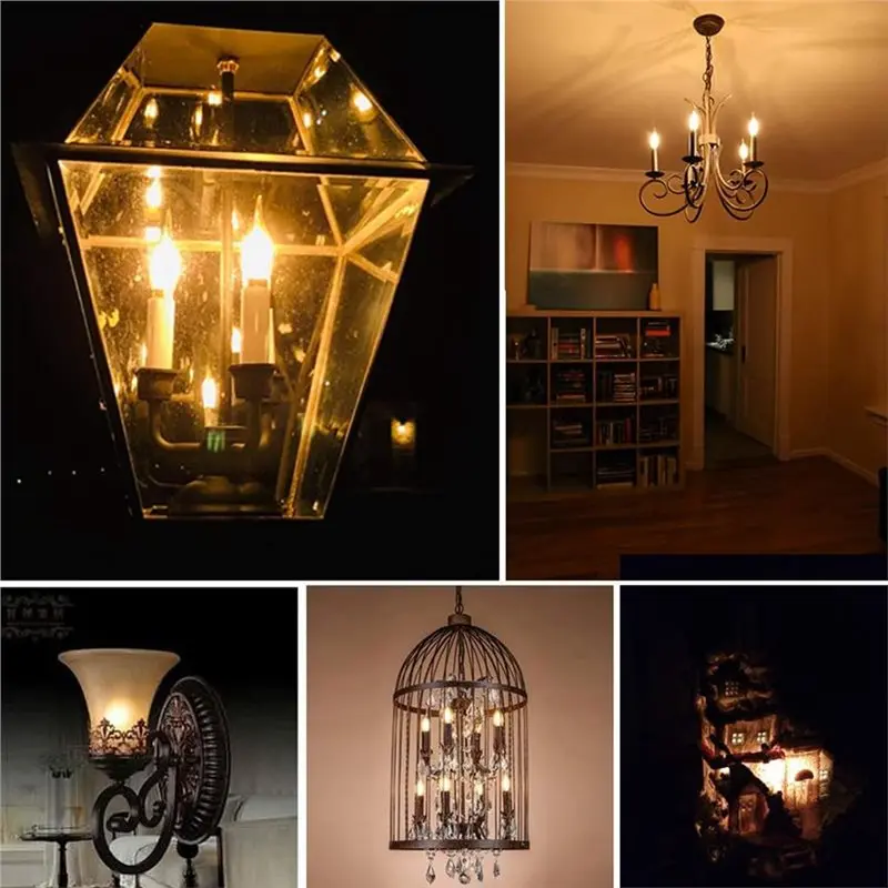 10 Pcs Dimmable C22 LED Filament Bulb E12 0.5W Amber Decorative Night Light Candle Light Ampoule Candelabra