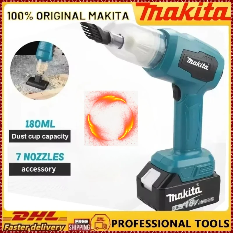

Беспроводной пылесос Makita: 200 Вт, 10000 Па, объем 180 мл, 7 насадок, для эффективной уборки автомобиля и рабочего пространства, аккумулятор 18В/20В