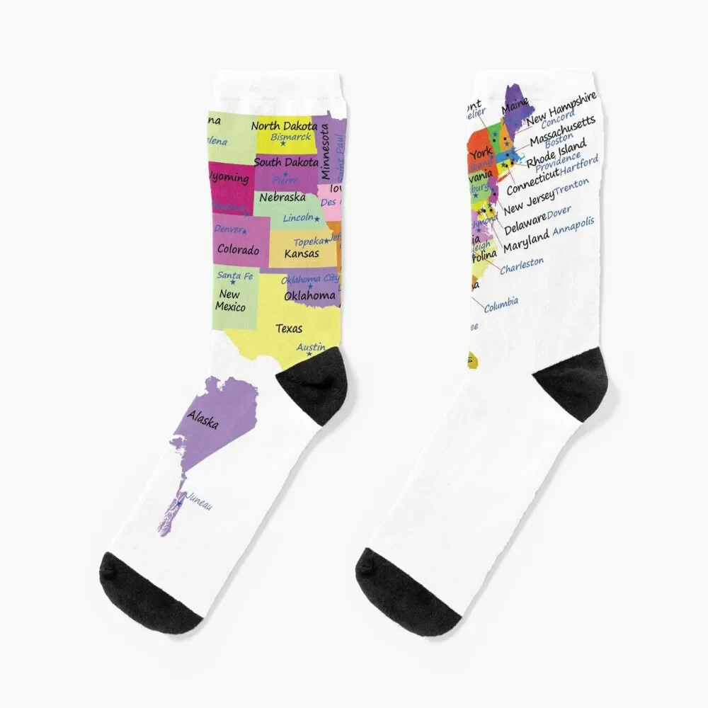 USA map with states and capital cities Socks sheer Novelties Hiking boots Socks Women's Men's