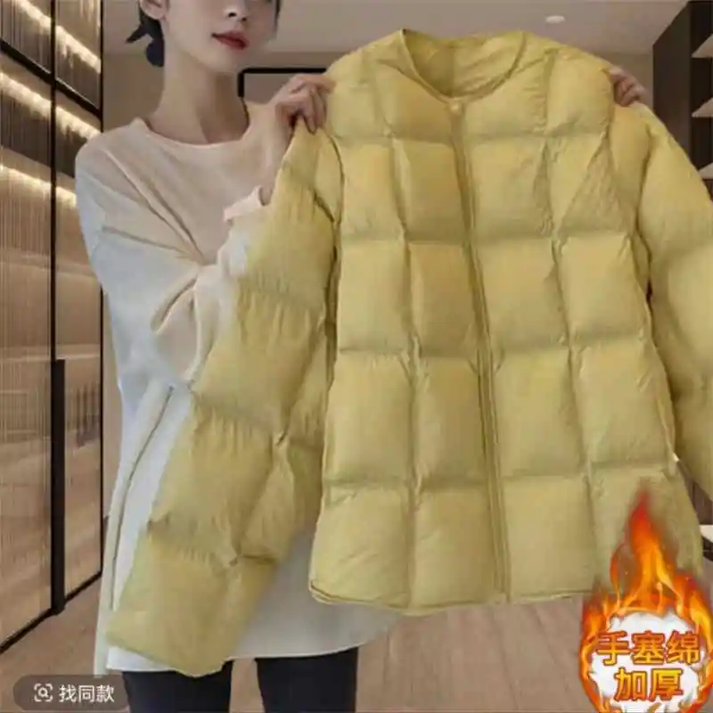 Damen-Baumwolljacke, 2025, koreanische Ausgabe, neuer Herbst-Winter, einfarbig, Rundhalsausschnitt, modisch, dicker warmer Mantel, Parka-Mantel