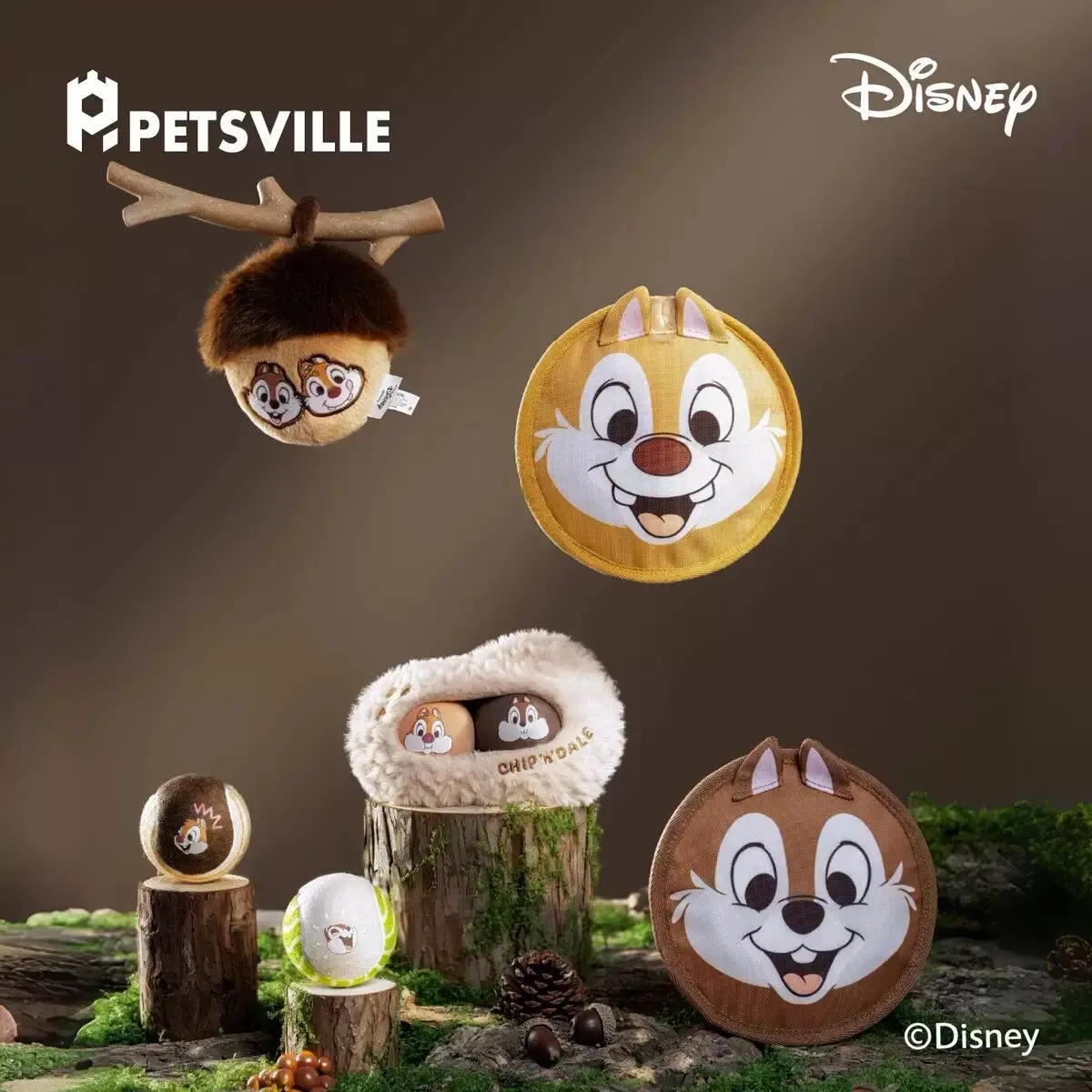 

Disney Dog Toy Co Branded Chip N Dale Acorn Soft Plush Squeaky Interactive Teeth Grinding Chew Toy TPR Material For Pet Dogs