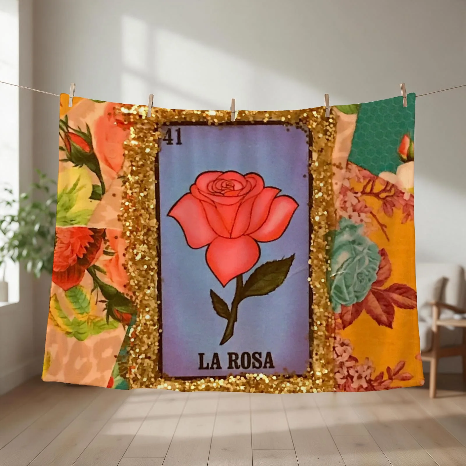 Mexican Bingo La Rosa Throw Blanket couch cozy soft plush fuzzy picnic outdoor blanket