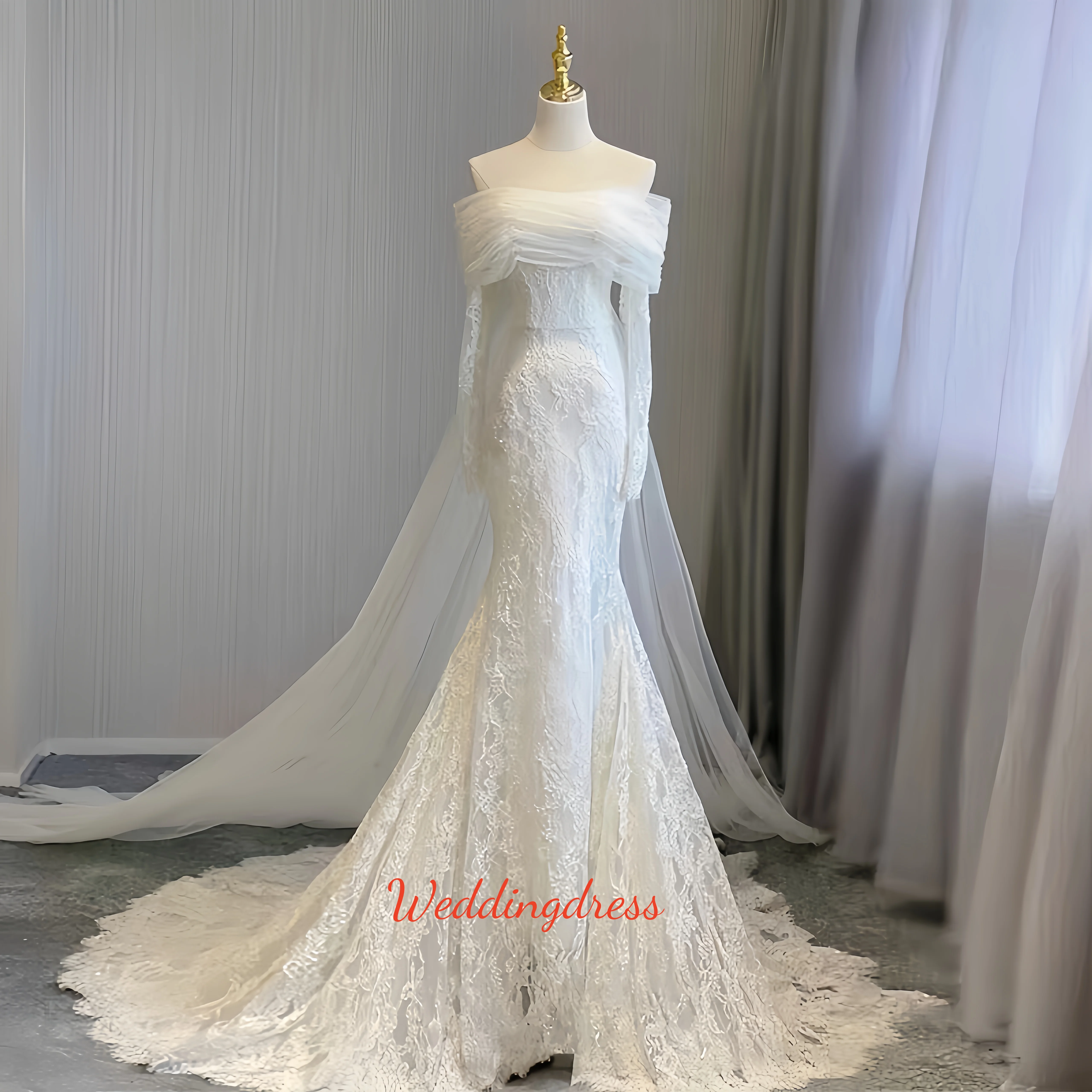 

Custom-made fishtail lace light wedding dress for the bride, elegant and simple one-shoulder wedding dress