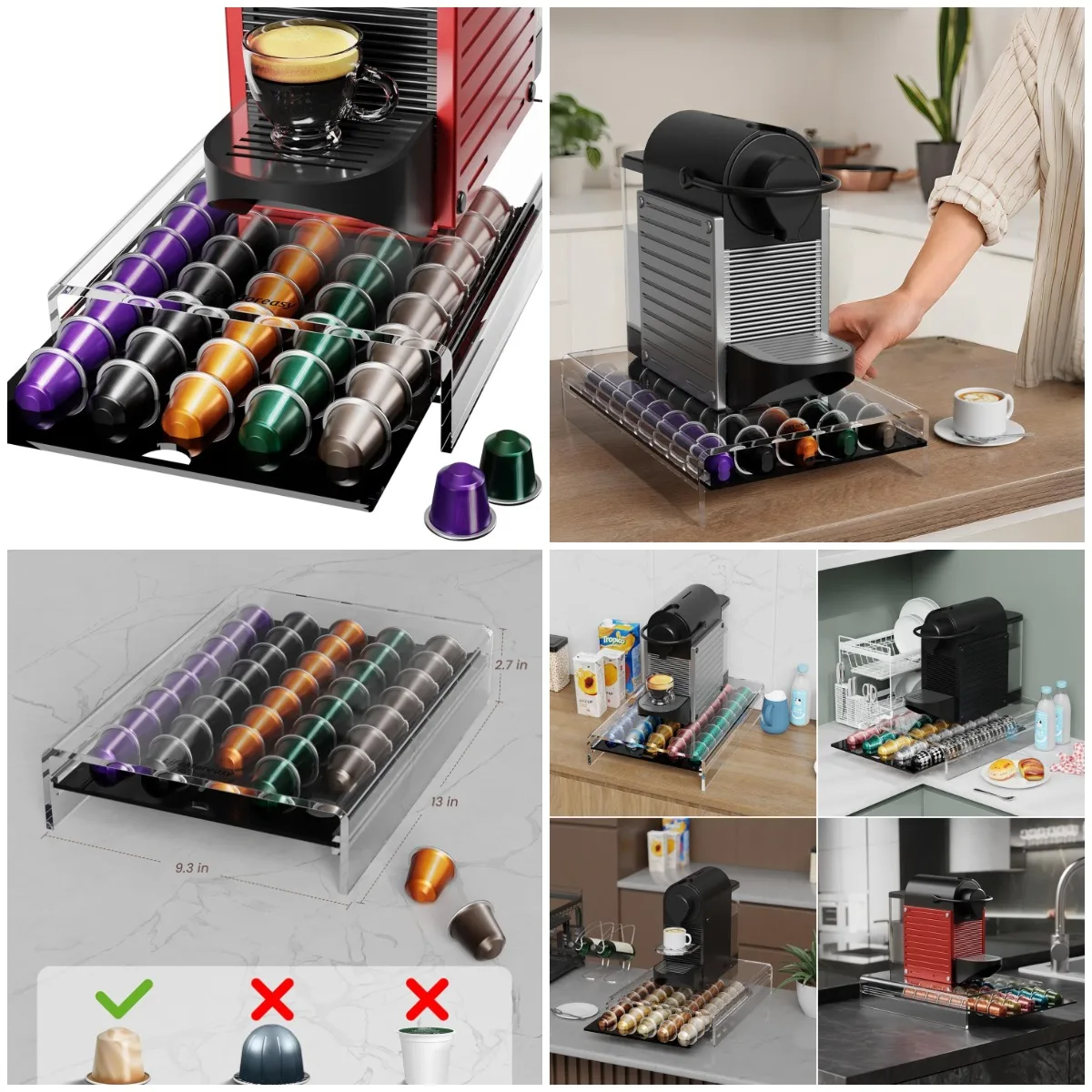 

Storage Drawer for Nespresso Original Line， Coffee Pod Holder for Counter Acrylic Coffee Capsule Organizer - 40 Pods