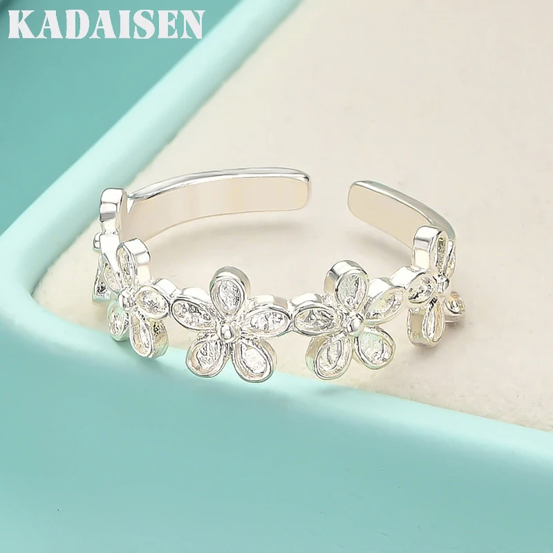 925 Sterling Silver Cute Women Lady Flower Nice Jewelry Ring Rings Elegant Retro Style Wedding Party Gift Hot Sale
