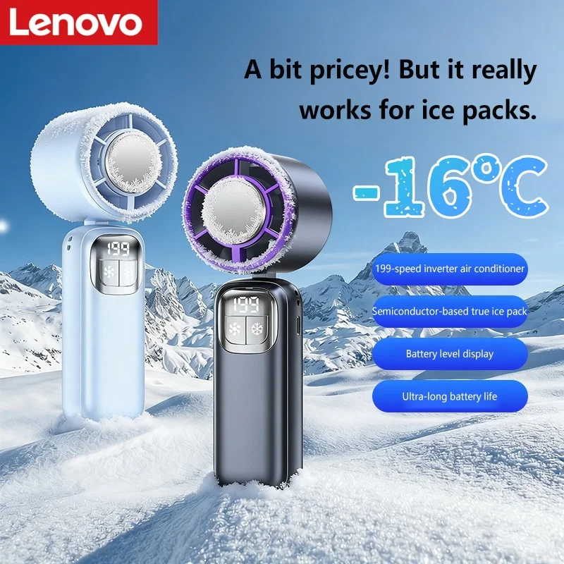 Lenovo Handheld Fan Cooling Ice Cooler 199 High Speed Turbo Jet Fan Rechargeable USB Brushless Motor For Office Outdoor Travel