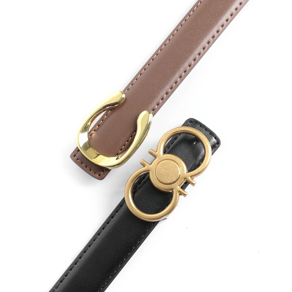 2 stuks bruin + zwart smalle luxe designer merk vintage riem hoge kwaliteit vrouwen echt echt lederen jurk riem voor jeans 2,3 cm