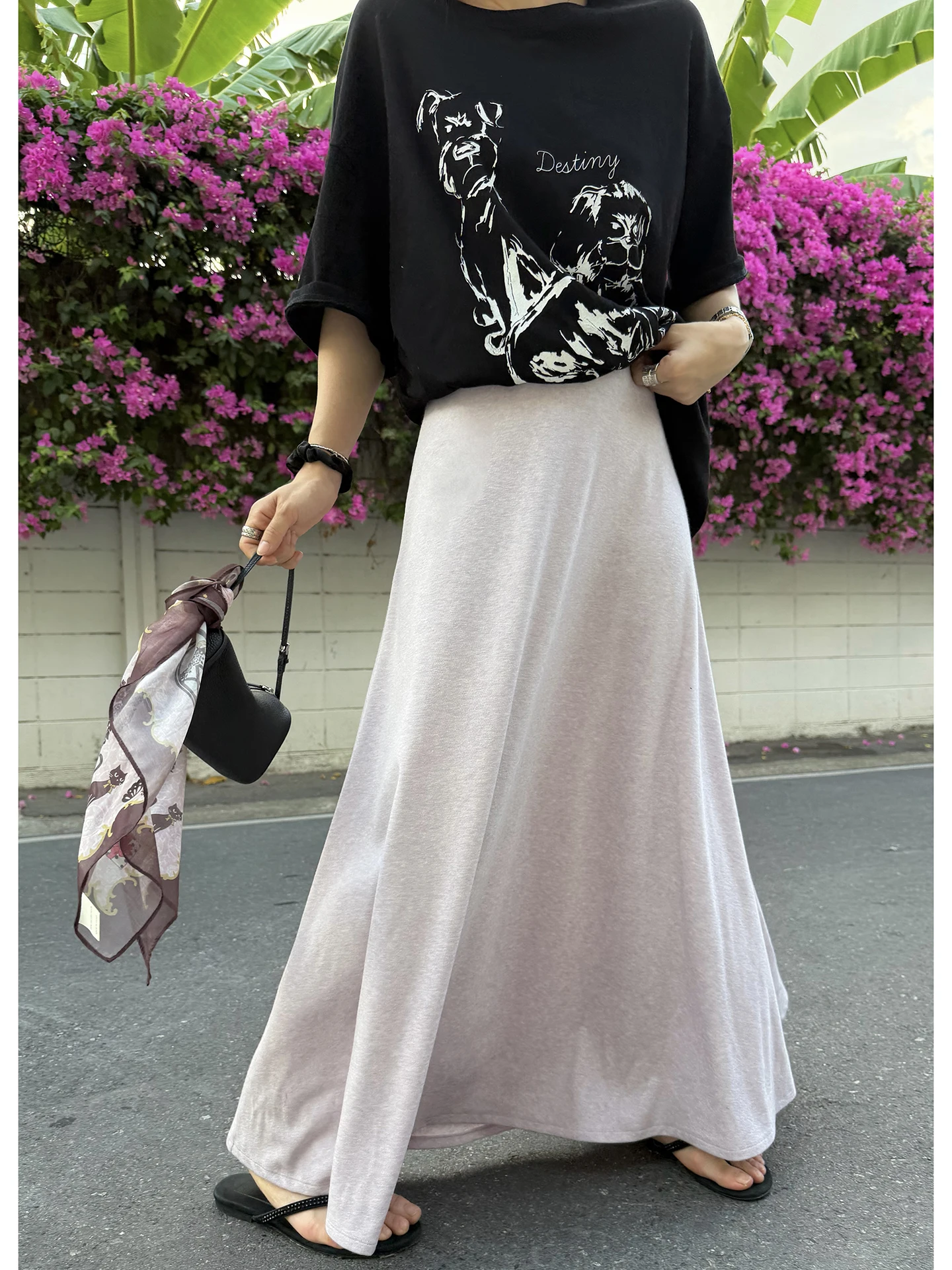 

EKOOL High Waist A-Line Knitted Skirt Women's Summer Korean Style Commute Loose Versatile Slimming Soft Long Skirt