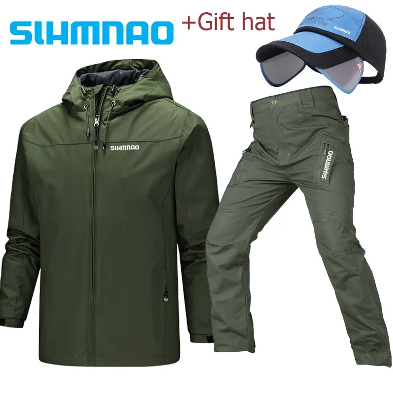 

2025 Men's new spring and autumn hooded fishing set, outdoor hiking and cycling clothing, hunting tactical pants, with sun hat