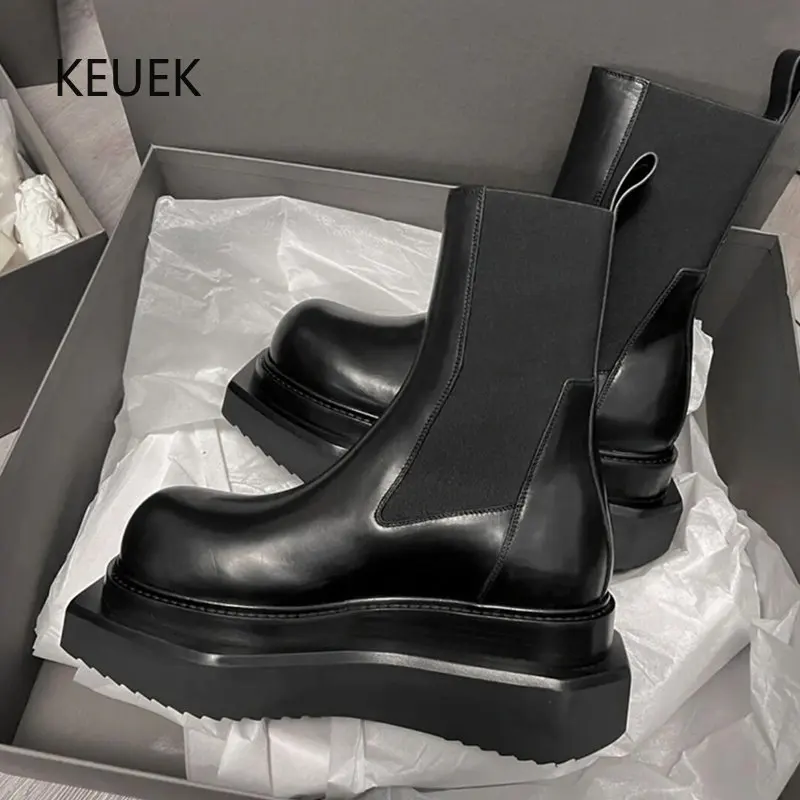 

Luxury Fashion Men Chelsea Boots Women Shoes Thick Sole Platform Leather Ankle Boots Casual Knight Shoes Motorcycle Boots