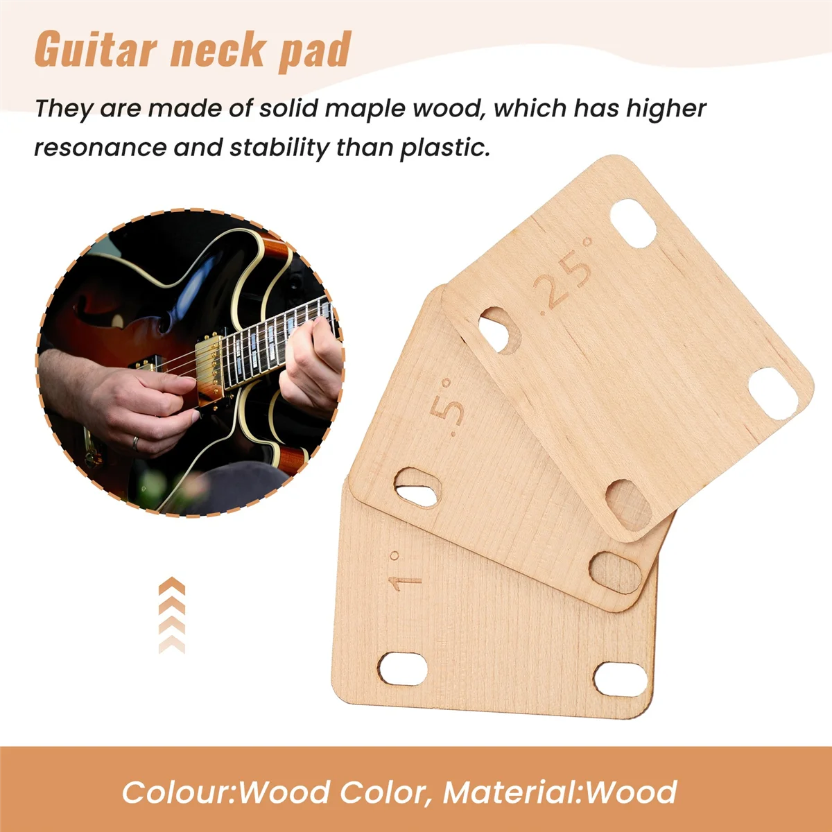 

AAAF 3Pcs Guitar Neck Shims, Solid Maple Wood Guitar Neck Shim Protection 0.25, 0.5 And 1 Degree Guitar Neck Plate Tool