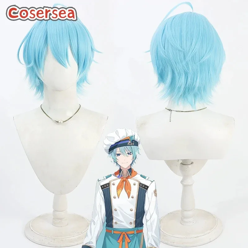 Cosersea-pelucas de Cosplay de trucha Nagisa, YouTuber Virtual, trucha Nagisa, 30cm, peluca corta recta azul claro para hombres, pelo resistente al calor