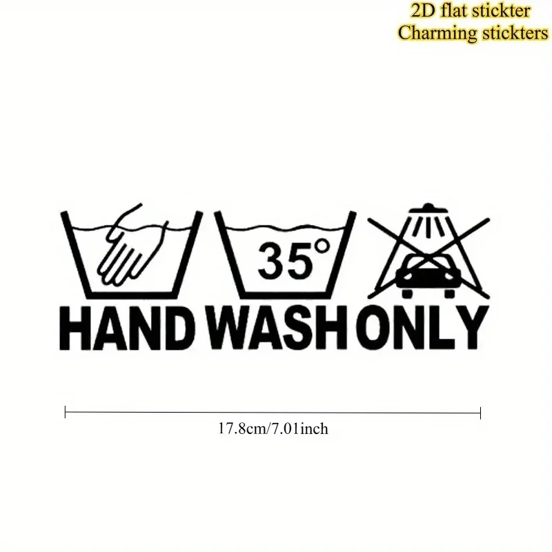 1Pc 2D Flat Hand Wash Only Funny Laundry Symbol Vinyl Sticker, Waterproof UV Resistant Decal for Car Window Decor