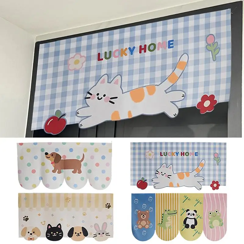 Non Drilling Cartoon Animal Door Curtain Self Adhesive Partition for Kids Room Bedroom Living Room Space Decor