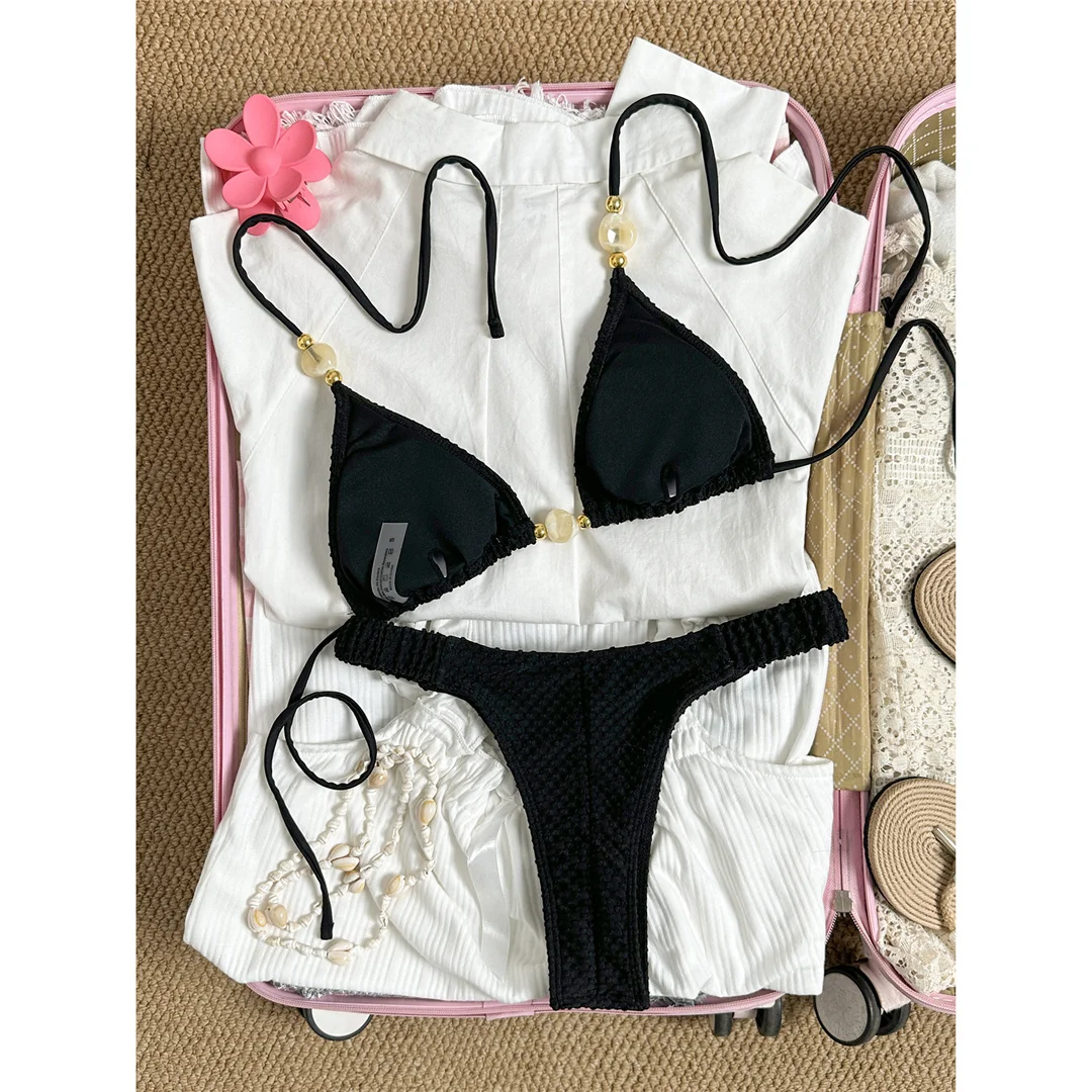 Gefalteter, geknitterter Neckholder-Bikini, Damen-Badeanzug, zweiteiliger Bikini-Set, brasilianischer Badeanzug, Badebekleidung, Schwimmanzug V8134 – Detail 11