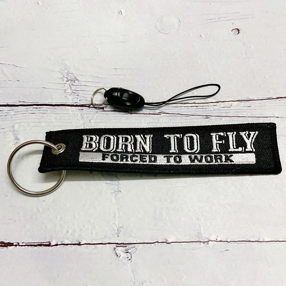 Black Embroidery Born to Fly Phone Strap for iPhone Wrist Strap Lanyard for Keys Gym Phone Case Straps Badge Holder for Aviator