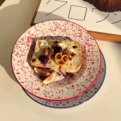 Korean Style Splash Ink Round Plate Ceramic Household Breakfast Snack Plate Cake Dessert Plate Ornaments Tableware