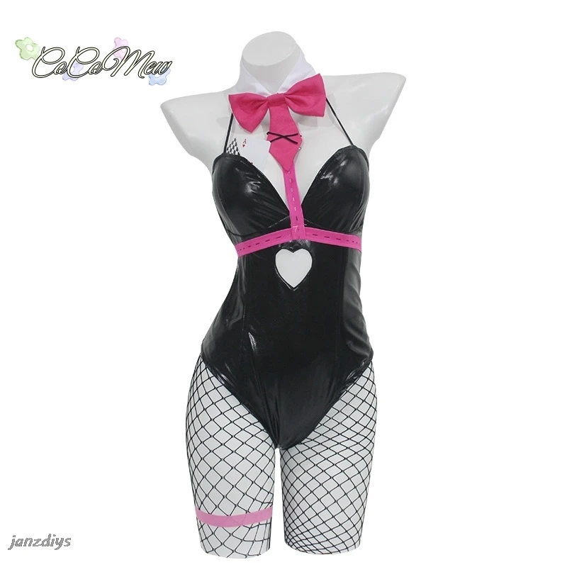 ثقب أرنب مثير Mikuu تأثيري لفتاة ، أسود براءة اختراع جلد أرنب ، أزياء هالوين لطيفة ، ملابس أغطية الرأس ، فتاة القوس