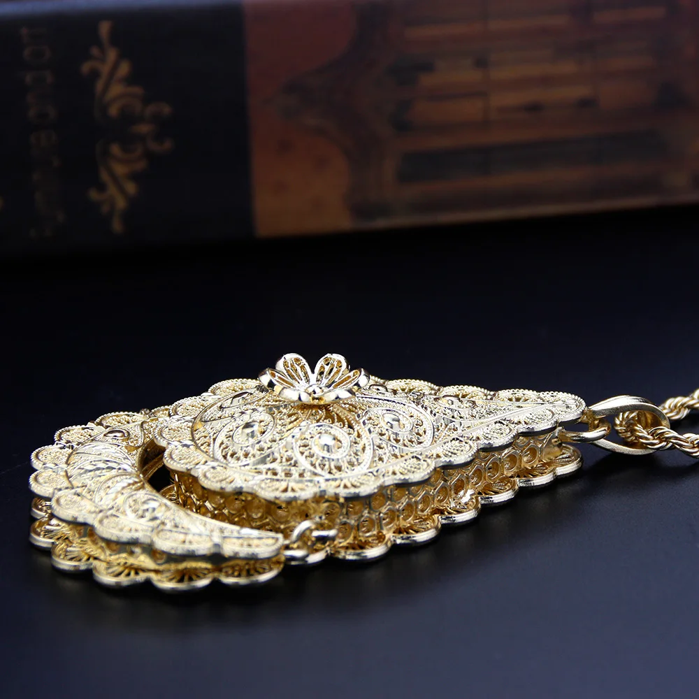 Sunspicems Algeria Sunflower Pandent Necklace Arabic Women Necklace Morocco Bride Wedding Caftan Jewelry  18K Gold Color Gift
