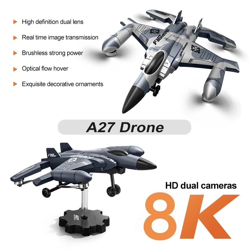 Drone professionnel SU-35 avion A27 avec caméra HD 8K, télécommande sans balais, quadrirotor de chasse, flux optique RC fait