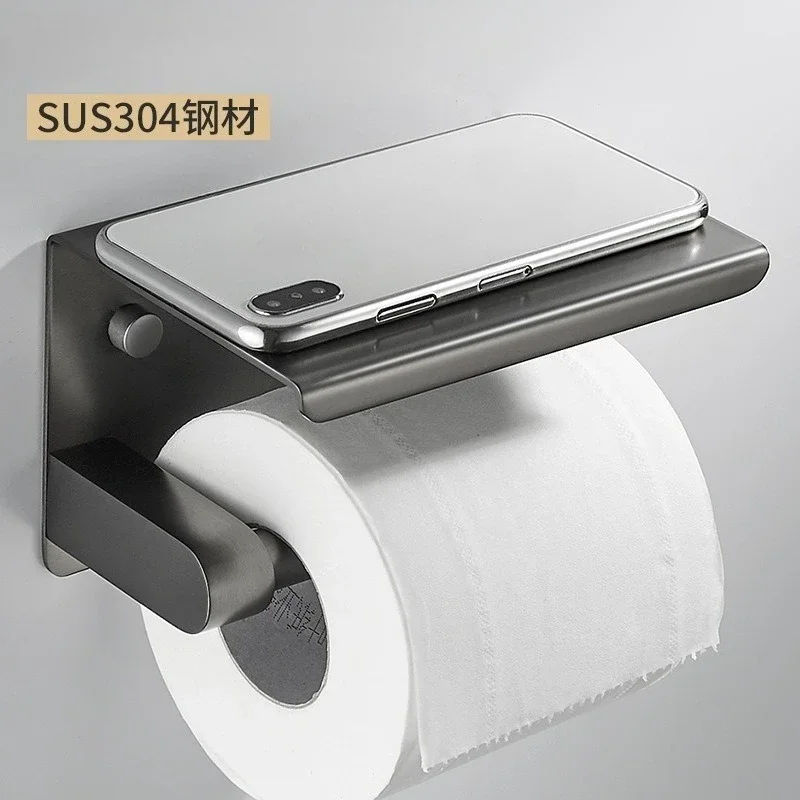 Toilet punching installation double-layer roll paper holder 304 stainless steel gray tissue holder wall mounted toilet paper box