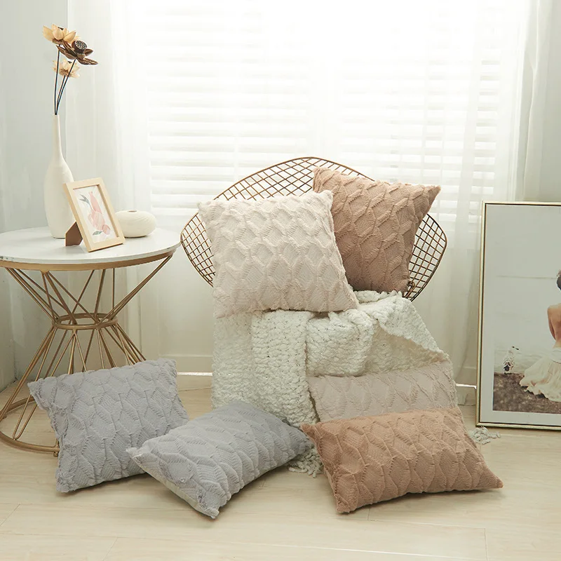 Special Embroidered Geometric Diamond Block Plush Pillowcase Simple  Color Nordic Style Home Use Cushion Cover