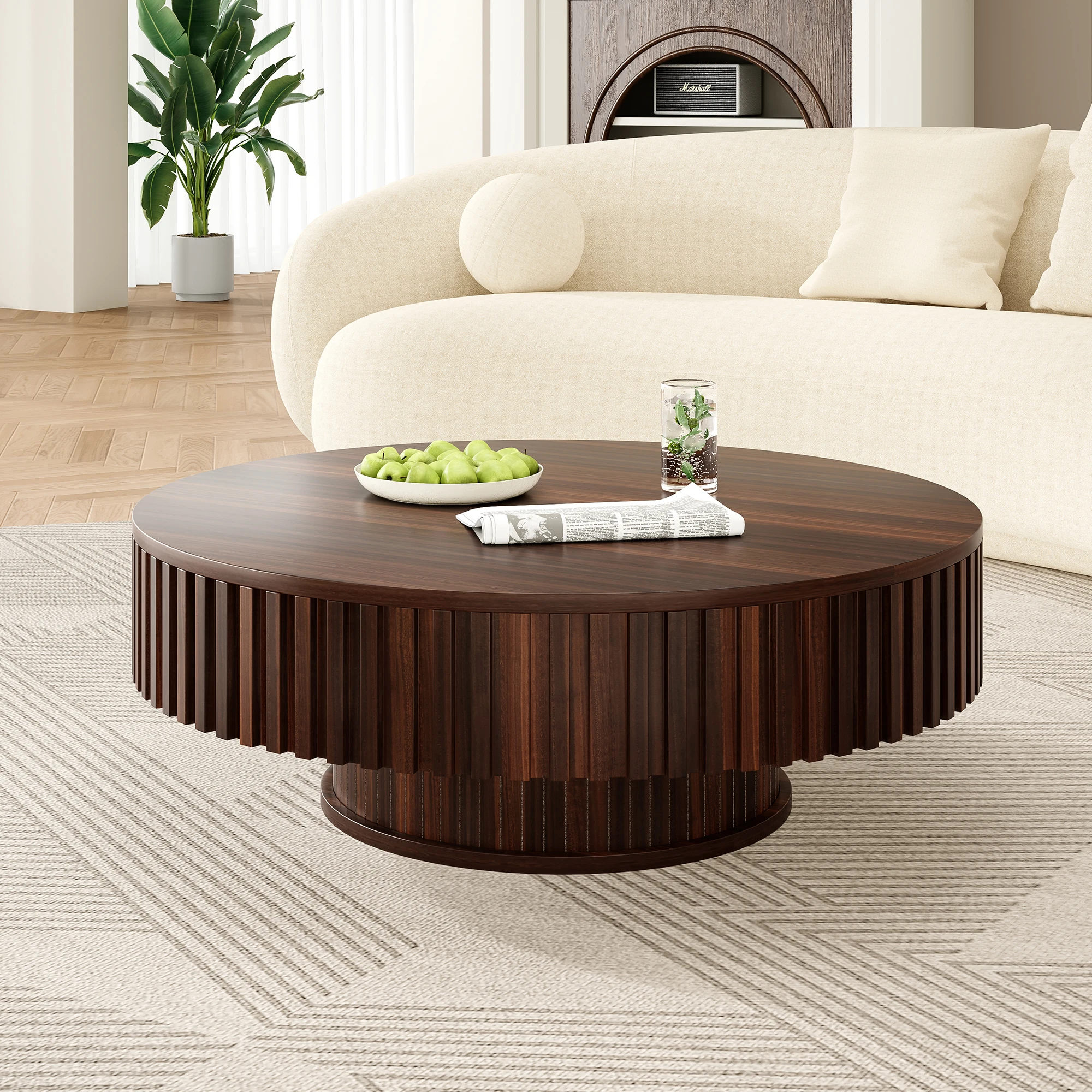 

Farini Dark Walnut Coffee Table – Elegant Round Center Table for Modern Living Room, Stylish Sofa Table