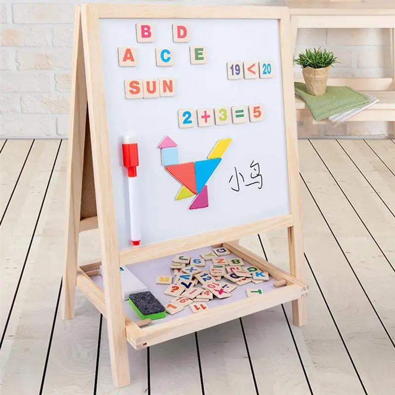 1Pc kids Painting Board Chalkboard 2-In-1 Double Sides Drawing Board Wooden Folding Writing Board Magnetic Message Board