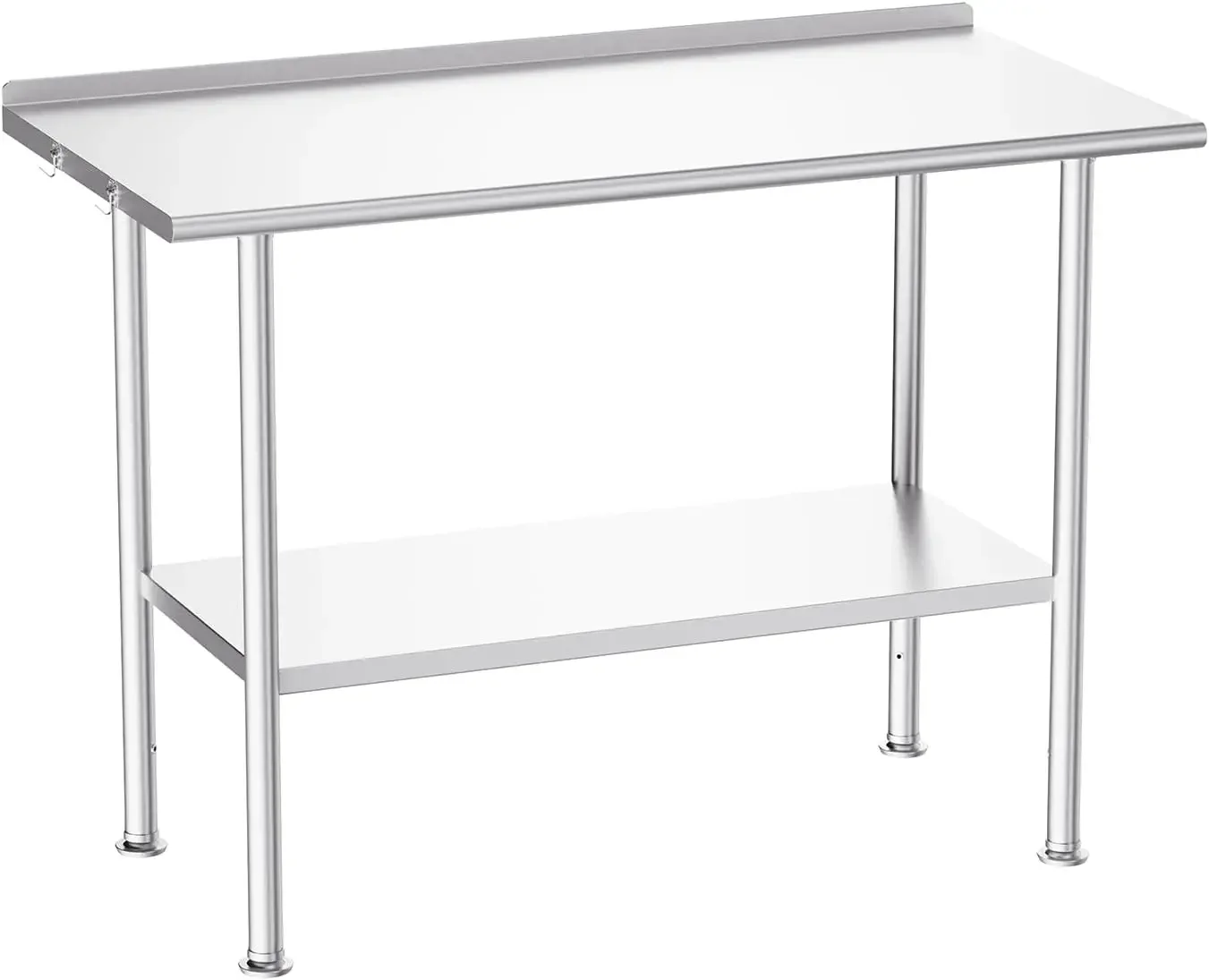 All-Stainless Steel Prep Table, 24 X 48 Inch, with Rounded-Corner Backsplash and Adjustable