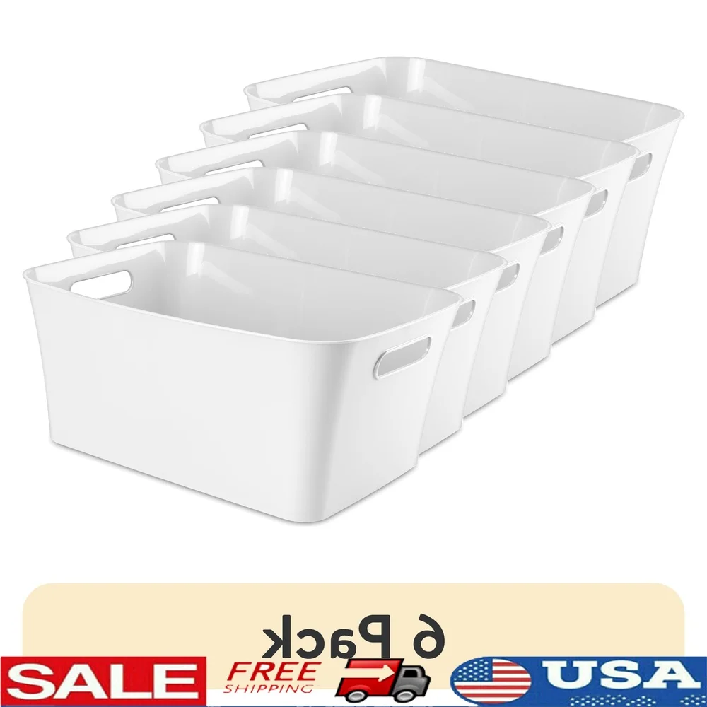 

6 Pack Large Plastic Storage Bins with Handles Organizing Home Office Craft Room Pantry Bedroom Bathroom Storage Solutions