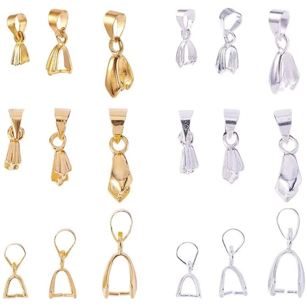 Pinch Clip 120 Pieces 6 Styles Pinch Clip Bail Clasp Dangle Charm Bead Pendant Connector Findings for Jewelry Necklace DIY Craft