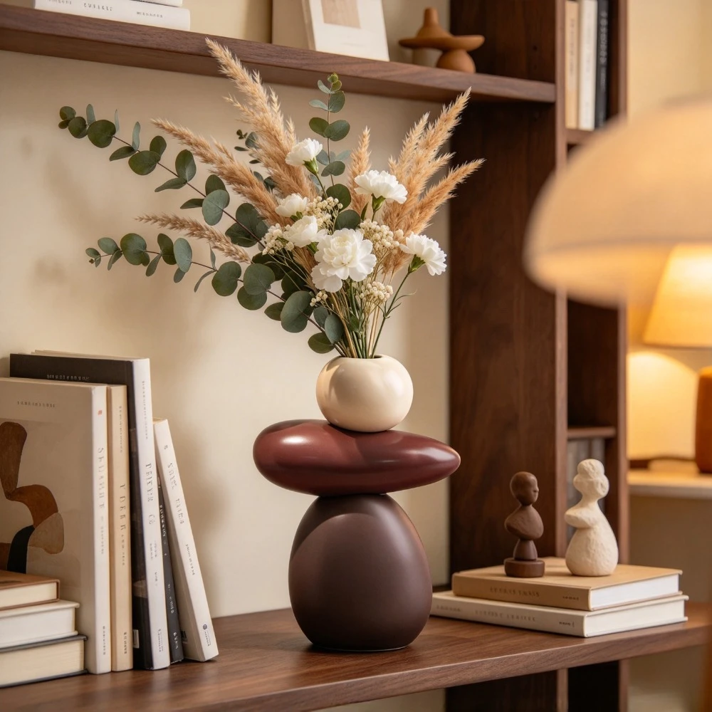 Modern Stacked Stone Shaped Ceramic Vase Irregular Flower Vase Home Tabletop Decor Ornament for Living Room Entryway