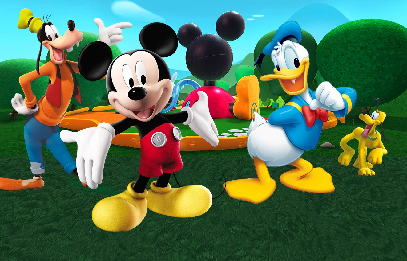 Fondos de vinilo de Mickey Mouse y sus amigos Clubhouse decoración de fiesta de cumpleaños para niños fondo de fotografía pancarta para Baby Shower