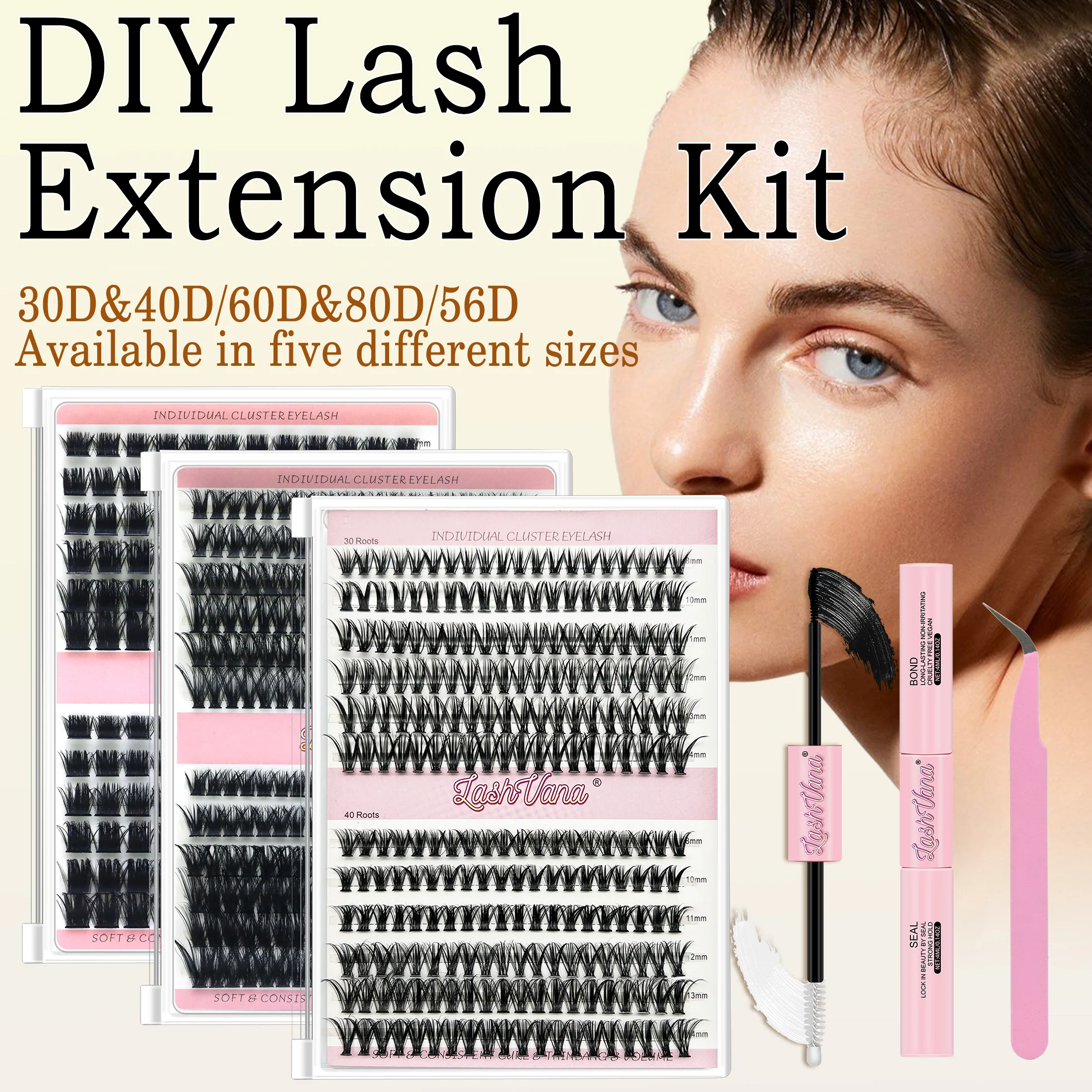 Mix Styles DIY Lash Extension 280pcs 3040D56D60D80D Individual Lash Clusters with Bond&Seal Tweezers Lash Brush eye Makeup tools