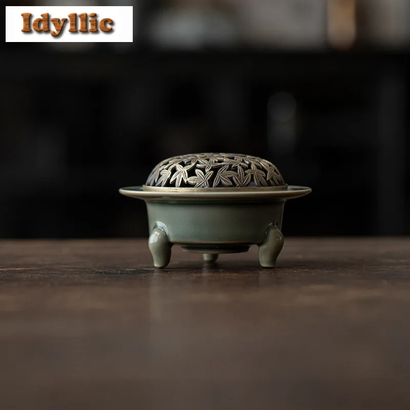 يوي فرن سيلادون السيراميك ترايبوديا حامل البخور نافورة الماء الديكور البخور المعلقات عزز مبخرة خدمات الشاي الحرفية