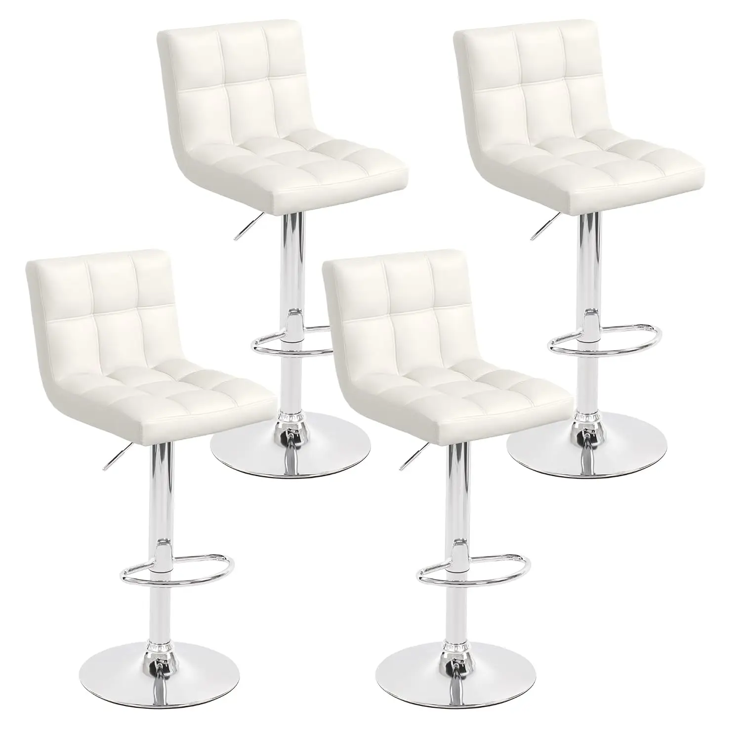 White Faux Leather Bar Stools Set of 4 Square Armless Counter Chairs, Customized