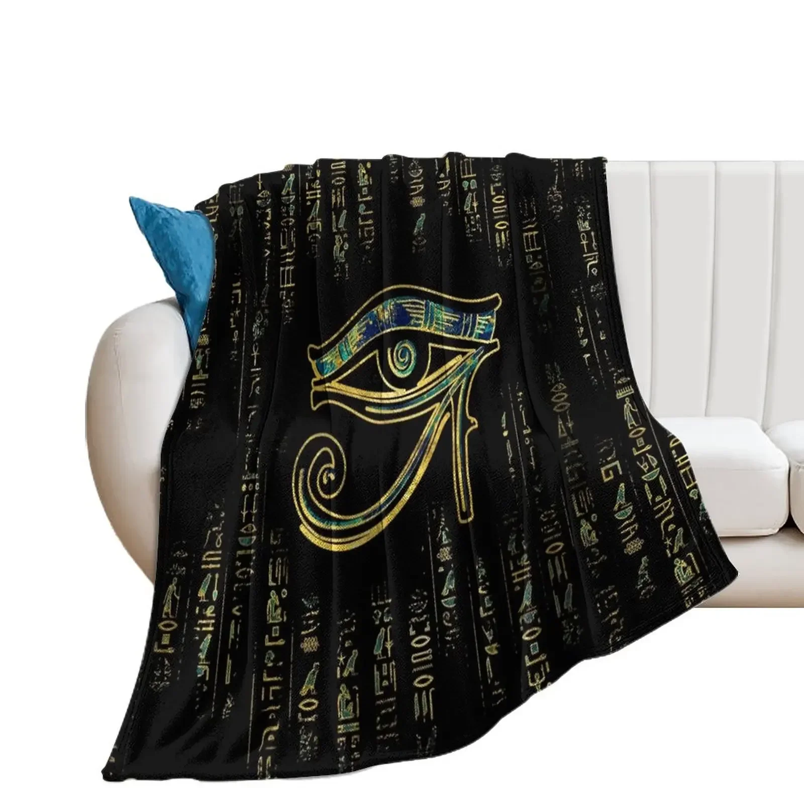 Egyptian Eye of Horuson hieroglyphics gold and marble Throw Blanket manga Beach For Sofa Thin Blankets