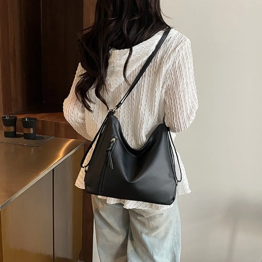 Solid Color WomenTote Bag PU Leather Lightweight Shopping Handbag Waterproof Minimalist Single Shoulder Bag Student Class