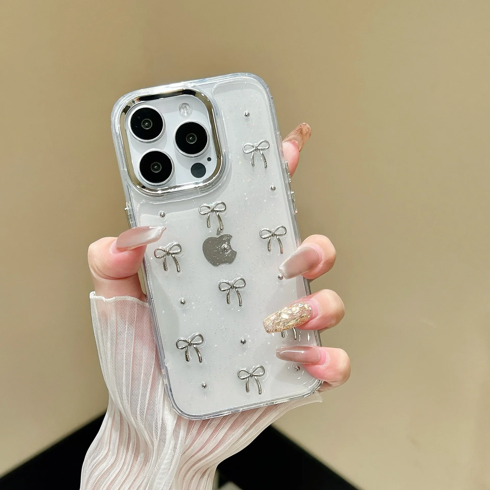 

Роскошный блестящий чехол для телефона с бантом для iPhone 17, 16, 15, 14, 13, 12, 11 Pro Max Plus, прозрачный силиконовый противоударный чехол-бампер