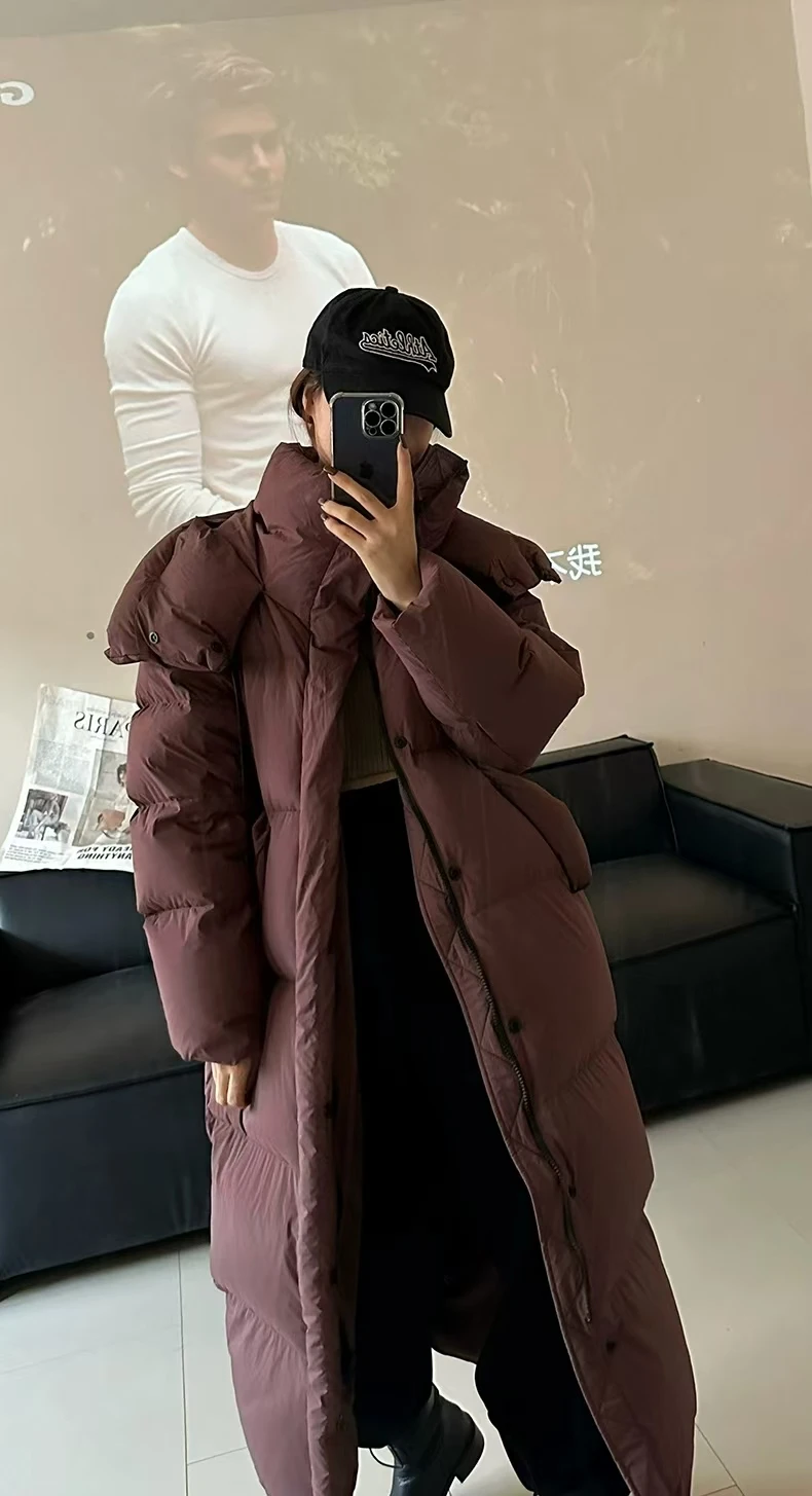 Women Down Coats New Long Thick Warm Down Jackets Overcoat White Duck Down Loose Casual Jacket Autumn Winter Gosloon Down Coats