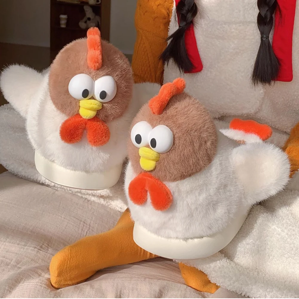 Plush Rooster Slippers Flat Thermal Slippers Comfortable Fluffy Home Slippers Anti Slip Furry Rooster Slipper for Autumn Winter