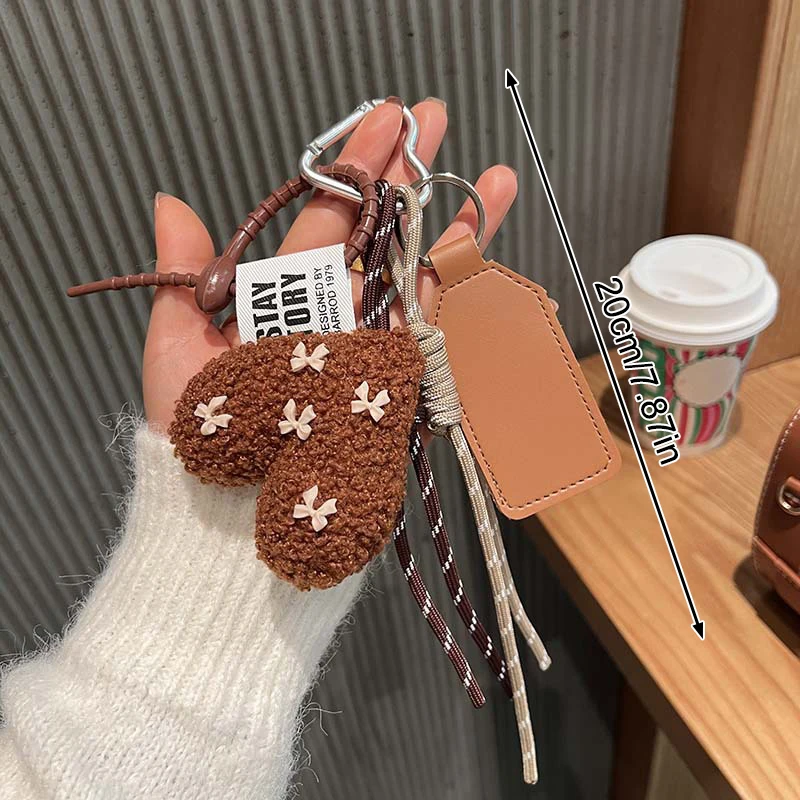 Korean Bow Love Plush Pendant Creative Weaving Rope Keychain Ins Style Vintage Keyring Fashion Bag Charms Key Accessories