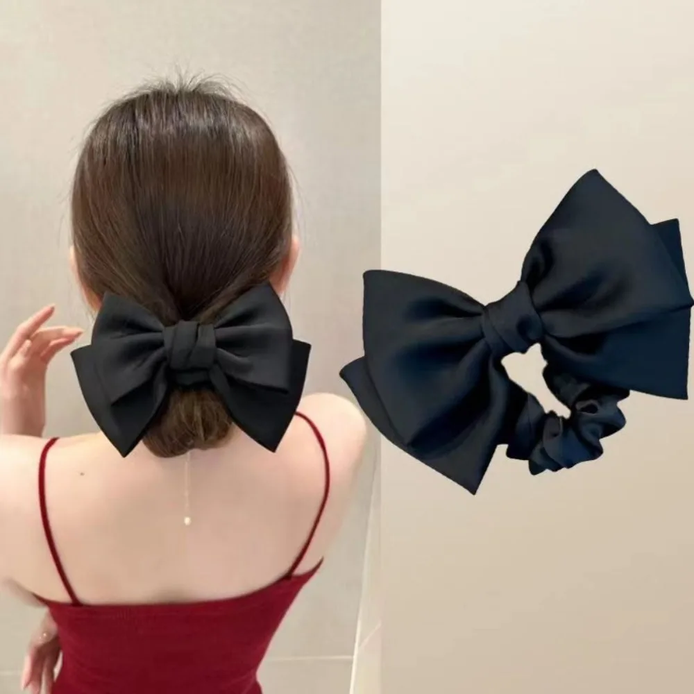 여성 새틴 활 머리핀 포니 테일 클립 2 층 Bowknot 리본 봄 클립 기질 액세서리 한국어 패션 우아한