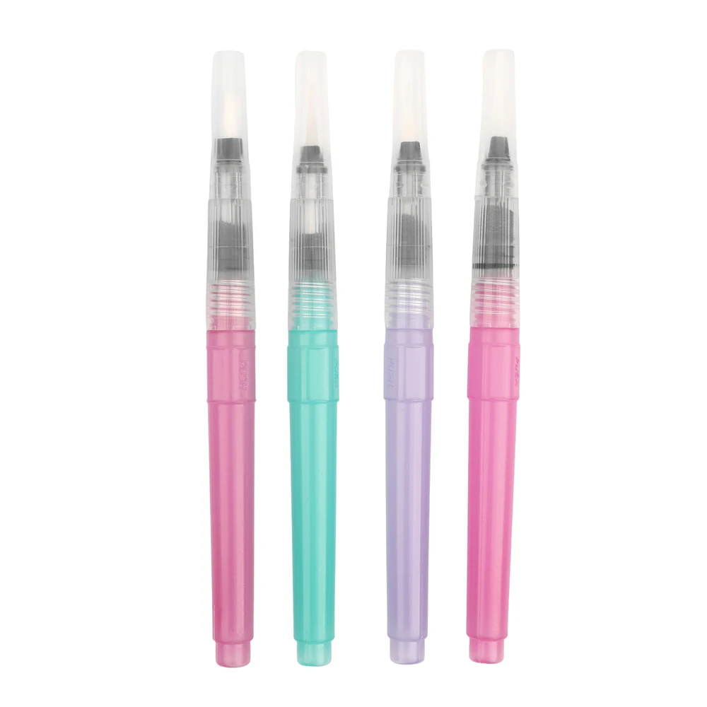Artsecret 4PCS Refillable Watercolor Paint Brushes Flat & Round Soft Nylon Ink Pen For Painting Calligraph Art Supplies PW-253