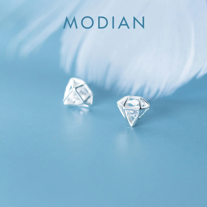 MODIAN Sparking AAA cyrkon geometryczne stadniny kolczyki dla kobiet 925 Sterling Silver Hollow Out diamentowy kształt uszu szpilki Fine Jewelry