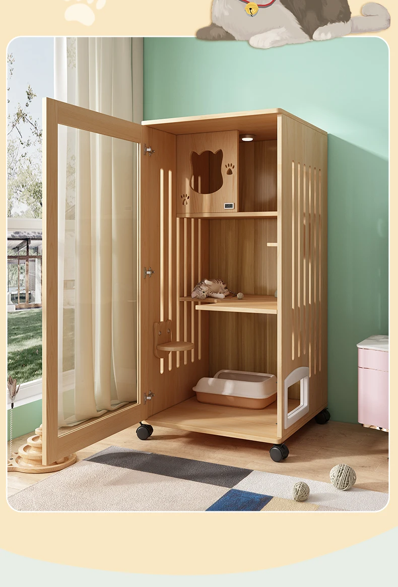 Solid Wood Cat Villa Pet Cage Wooden Box House Home Indoor Cattery Cat Nest Cat Cabinet Three-story