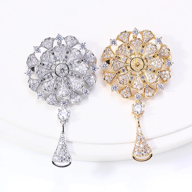 

Handmade DIY Copper Plated Micro Paved Zircon Flower Brooch, Natural Freshwater Pearl Luxury Elegant Versatile Jewelry For Women