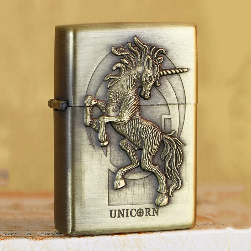 2026 New Three-dimensional Relief Kerosine Lighter High-end Bronze Brushed Stainless Steel Lighter Smoking Accessories