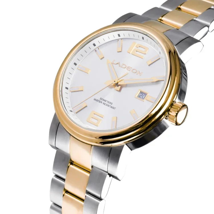 LADEON วันที่แสดงนาฬิกาสแตนเลสสําหรับชาย Luminous Automatic Movement gent นาฬิกา Sapphire Crystal นาฬิกาธุรกิจ