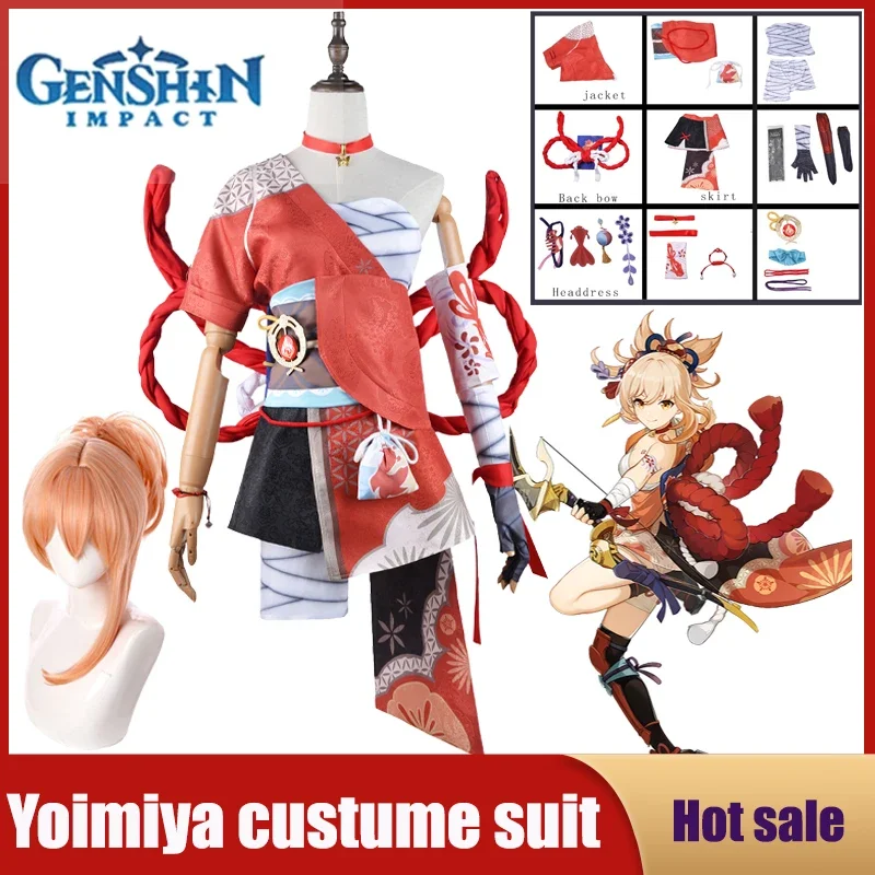 

Game Genshin Impact Yoimiya Cosplay Costume Wig Dress Anime Clothing Female Fashion Battle Uniform Unisex Carnival Role Play Set